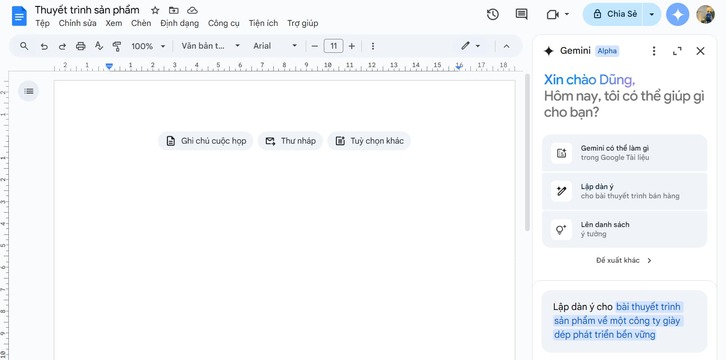 Google đã tích hợp trợ lý AI Gemini trực tiếp vào Google Docs