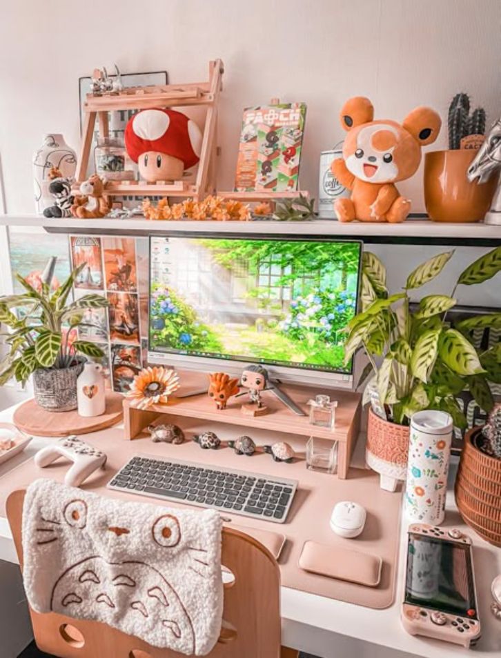 Ý tưởng decor bàn học màu hồng đáng yêu