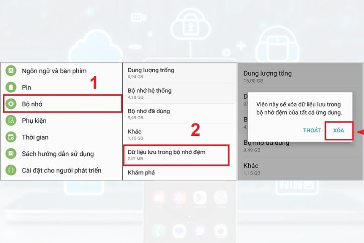 Xóa bộ nhớ đệm trên Android và iPhoen