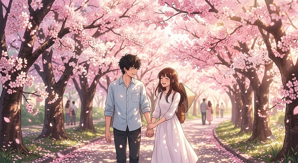 Prompt tạo hình cặp đôi hoa anh đào