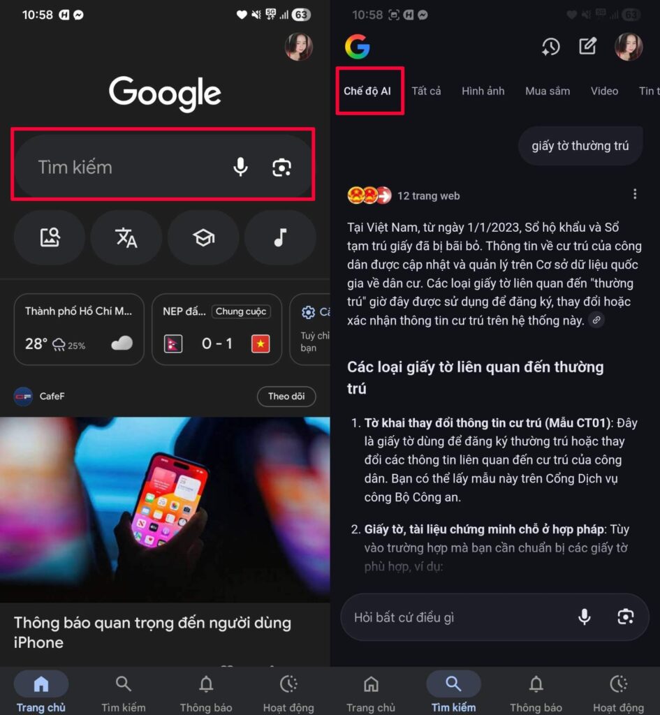 Sử dụng chế độ AI Google trên điện thoại