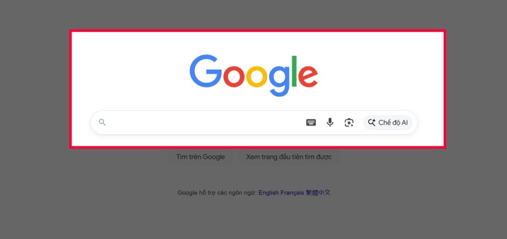 Truy cập giao diện tìm kiếm của Google