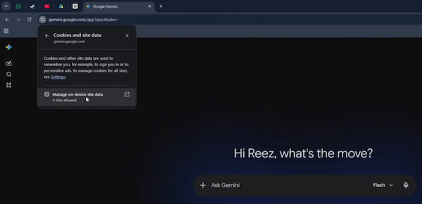 Xóa Cache và Cookies liên quan đến Gemini